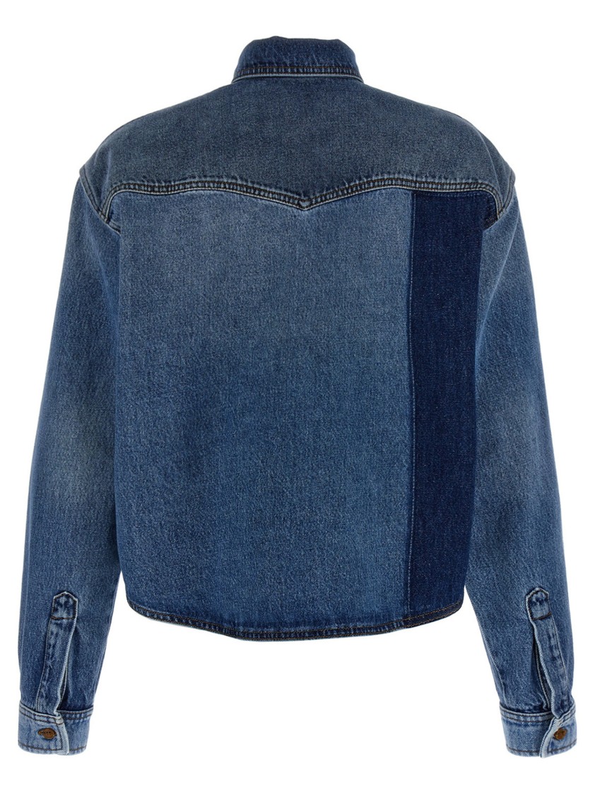 Philosophy Di Lorenzo Serafini Blue Shirt With Classic Collar And Logo Detail On The Pocket In Denim Woman In Blue