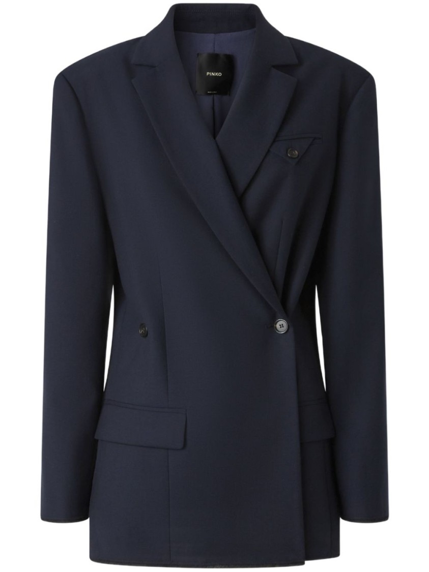 Pinko Wool Blend Double Breasted Jacket In Blue