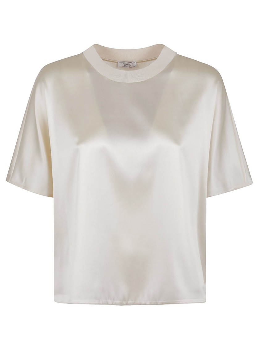 Shop Peserico Crew Neck Shirt With Silk Knit Trim In Neutrals