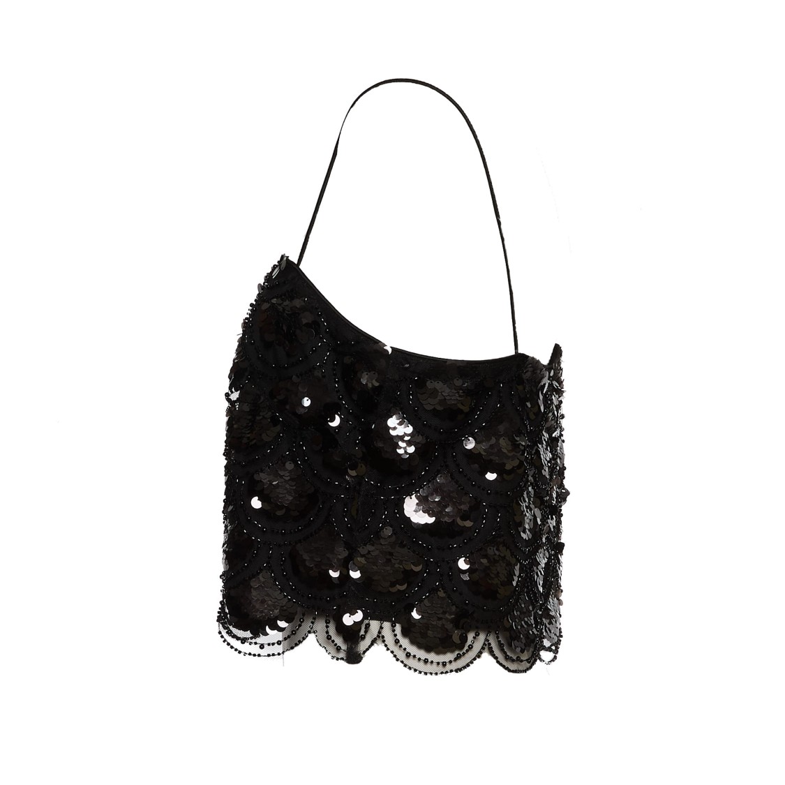Rotate Birger Christensen Rotate Black Crop Top With Scalloped Sequin Embellishment