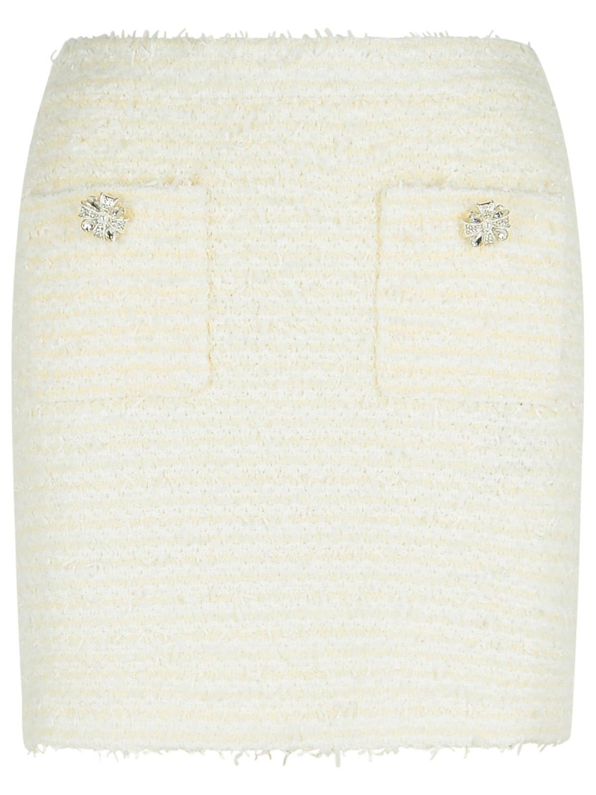 Self-portrait Textured Beige Skirt With Decorative Pockets In White