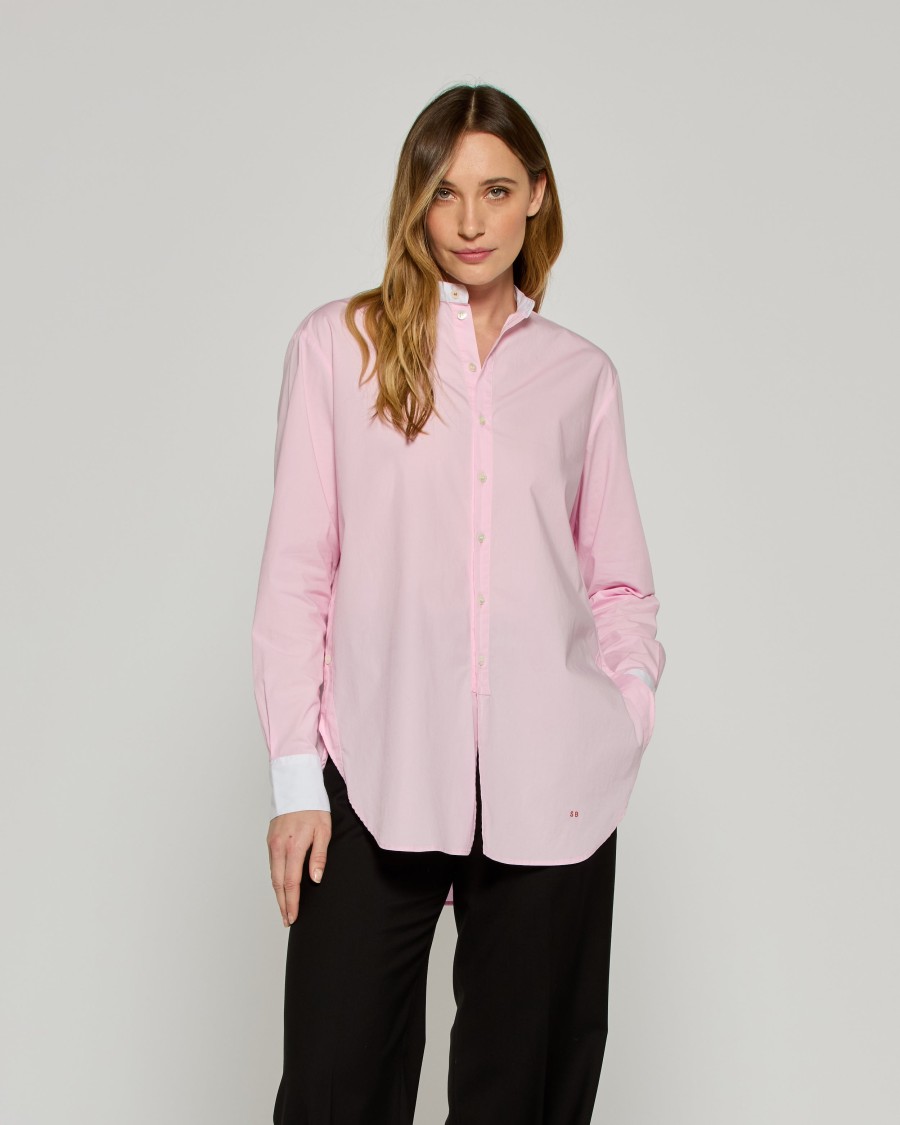 Serena Bute Collarless Shirt With Side Opening In Purple