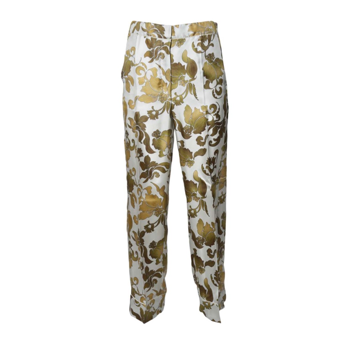 Max Mara Leda Trousers In Gold Printed Silk In Brown