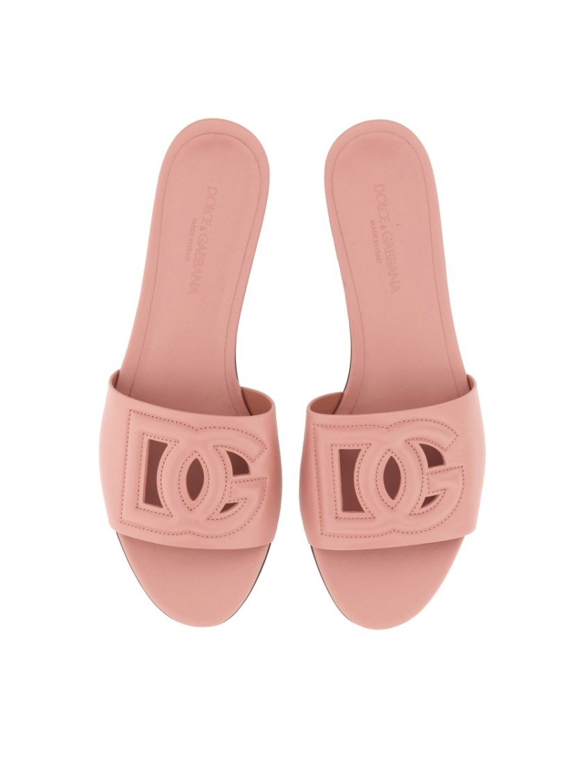 Shop Dolce & Gabbana Leather Slide Sandal In Pink