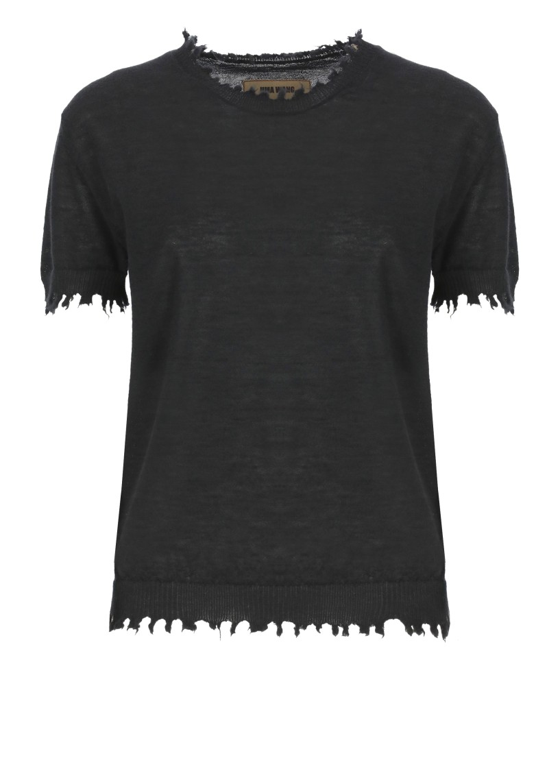 Uma Wang Black Cashmere Top With Ripped Details In Black