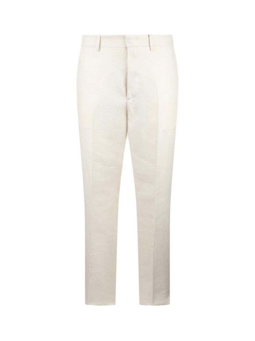 Tagliatore Linen Straight Trousers With Zip And Hook Fastening