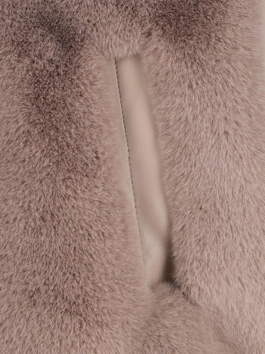 Pinko High Collar Faux Fur Vest In Beige In Neutral