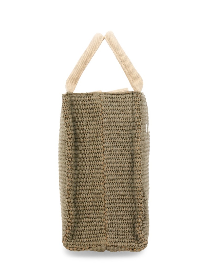 Shop Marni Raffia Effect Fabric Small Tote Bag In Green
