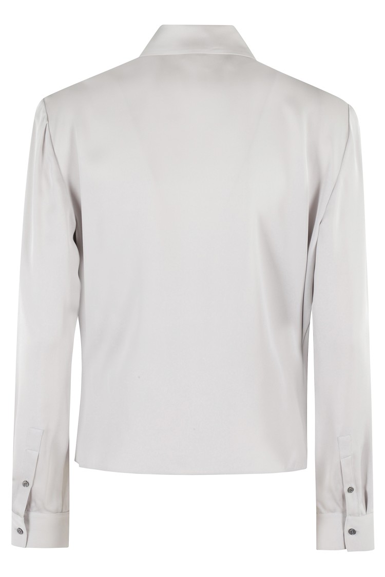 Theory Metallic Blouse With Peak Revers And Crossover Neck In Grey