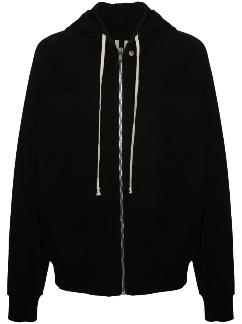 Rick Owens Relaxed Fit Full Zip Windbreaker With Hood In Black