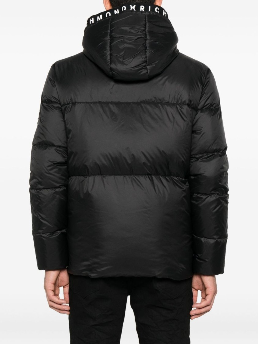 Richmond Puffy Black Jacket With Hood And Zip-up Front In Black