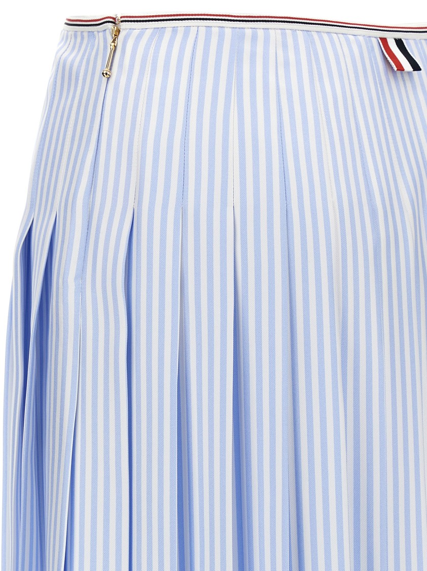 Thom Browne Pleated Striped Silk Skirt In Blue