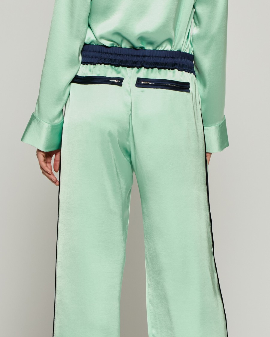 Serena Bute Satin Relaxed Jogger With Zip Pockets - Mint In Green