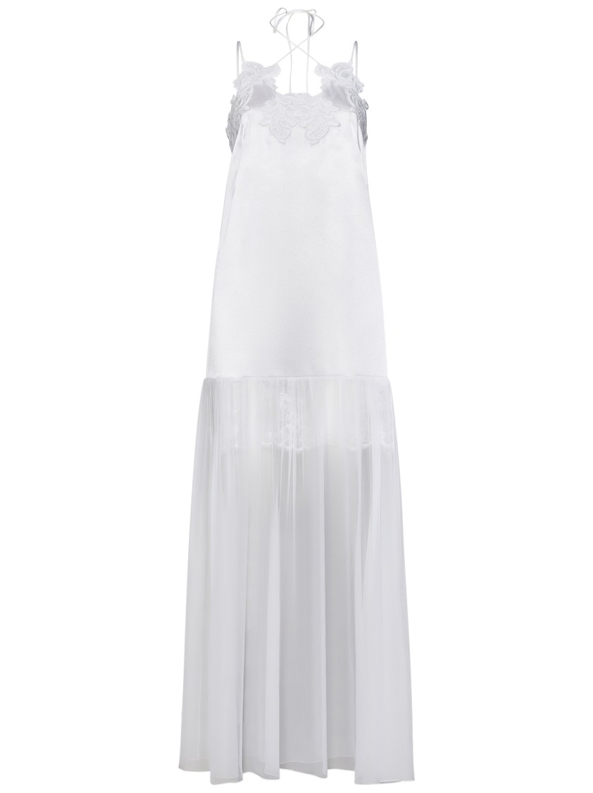 ワンピース A FERRETTI Lace satin dress Alberta Ferretti Satin Dress With Lace Overlay In White