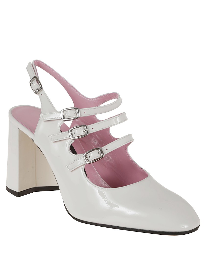 Carel Paris Square Heel Patent Leather Pumps In White