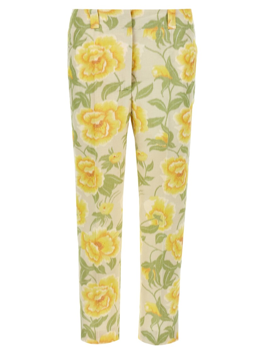 Kenzo Floral Pattern Cropped Length Pants In Yellow