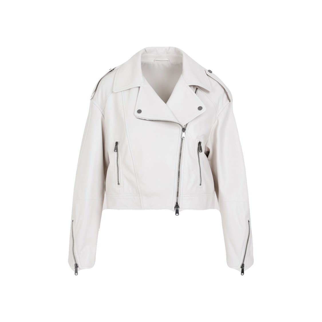 レザージャケット・コート BRUNELLO CUCINELLI Women Jackets MPNGI2765 C7872 WHITE Brunello Cucinelli White Leather Jacket in White | THE LIST