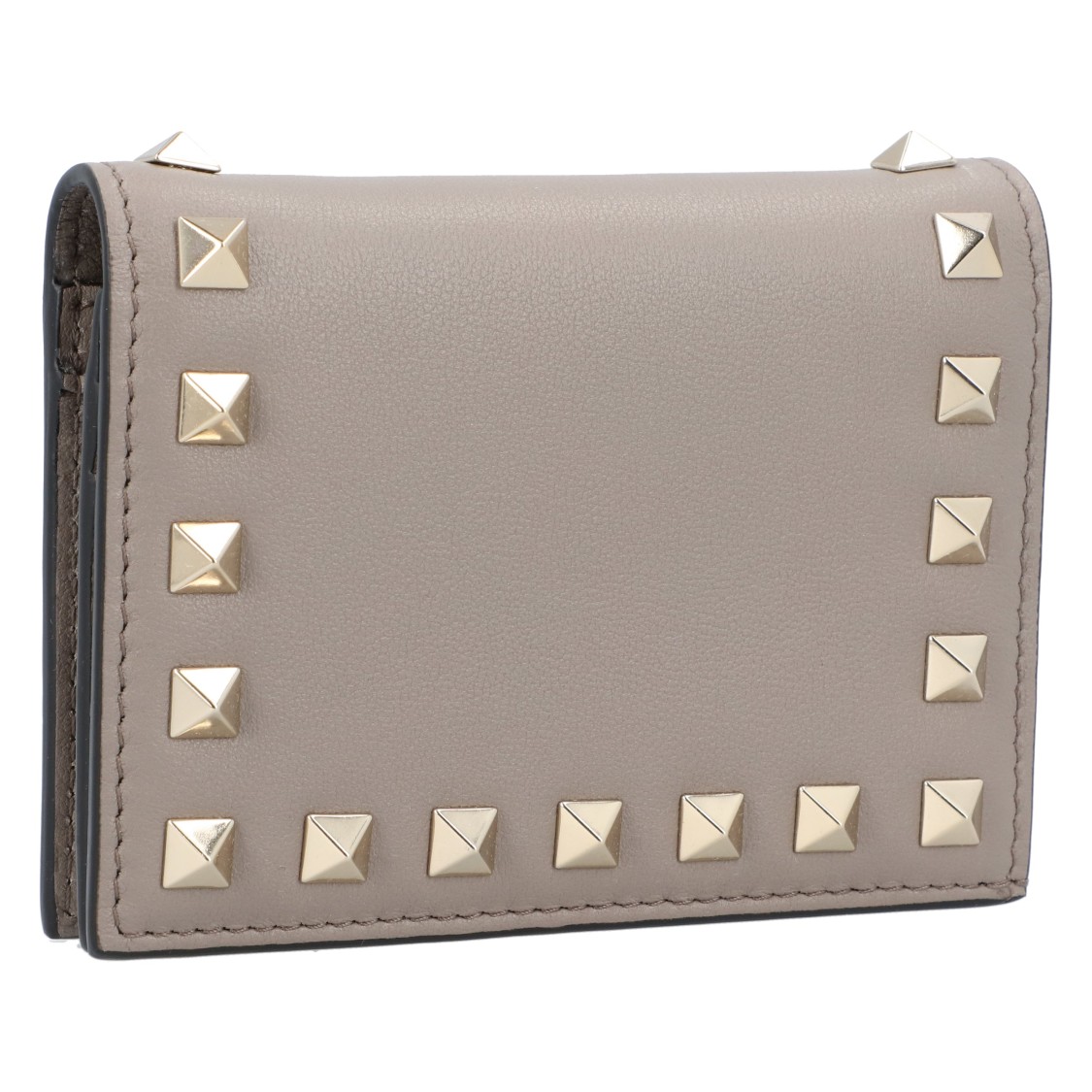 Valentino Small Rockstud Calfskin Wallet In Gray