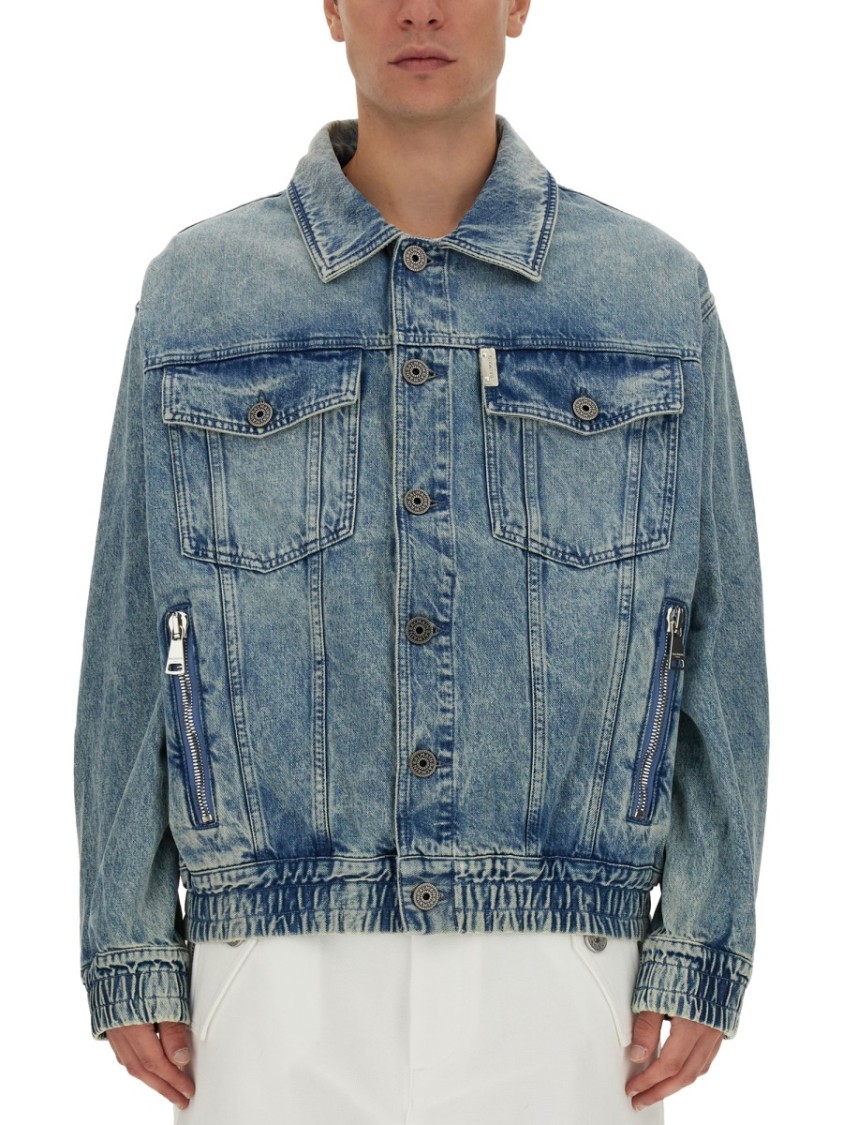 Shop Balmain Faded Blue Cotton Denim Jacket