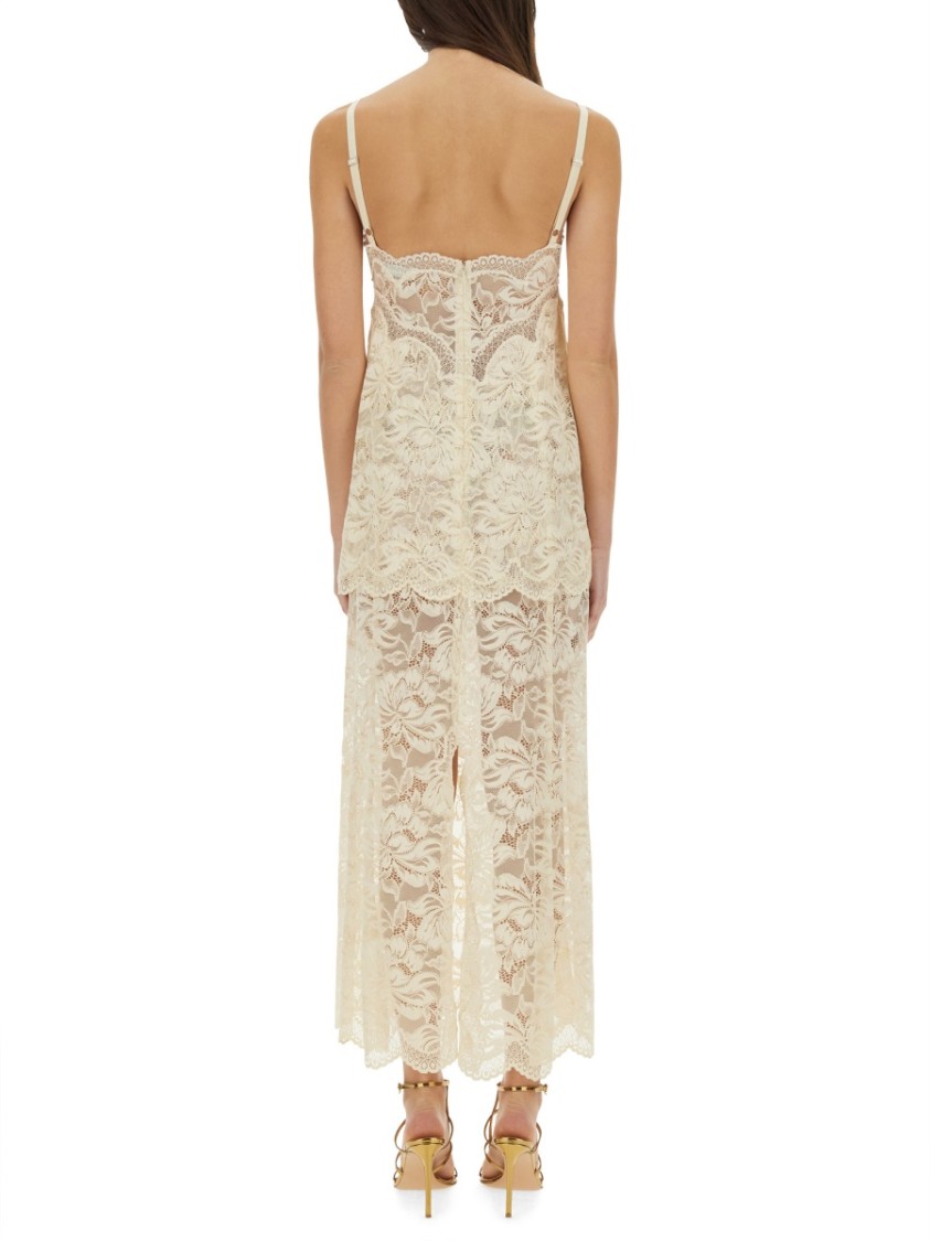 Rabanne Ivory Stretch Lace Evening Dress In Neutrals