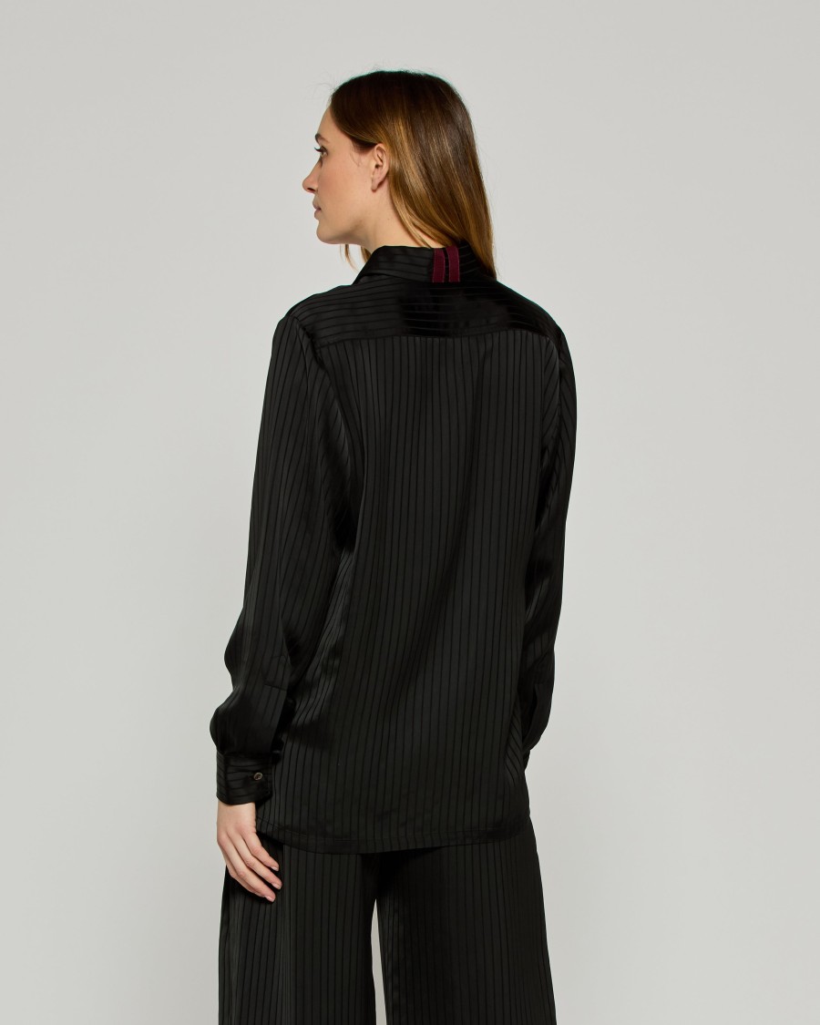 Serena Bute Satin Stripe George Shirt - Black In Black