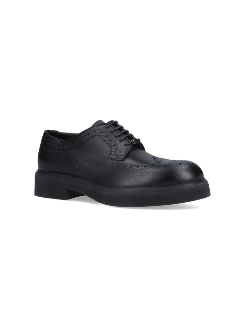 Ferragamo Logo Derby Shoes In Brown Leather Brogue