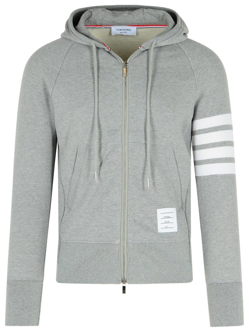 Thom Browne Mens Light Grey Striped Brand-patch Cotton-jersey Hoody In Grey
