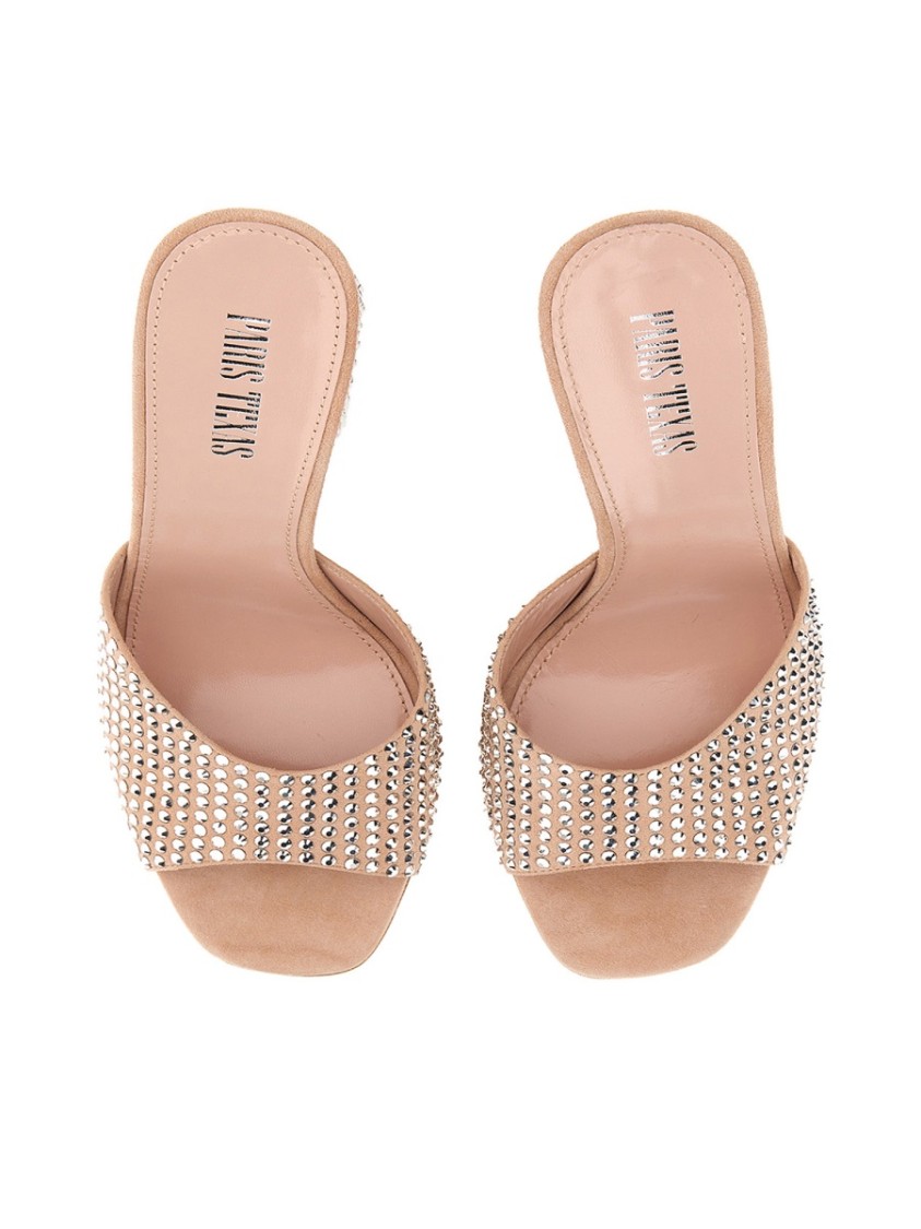 Paris Texas Mule Holly Anja Suede And Crystal Block Heel Mules In Neutrals