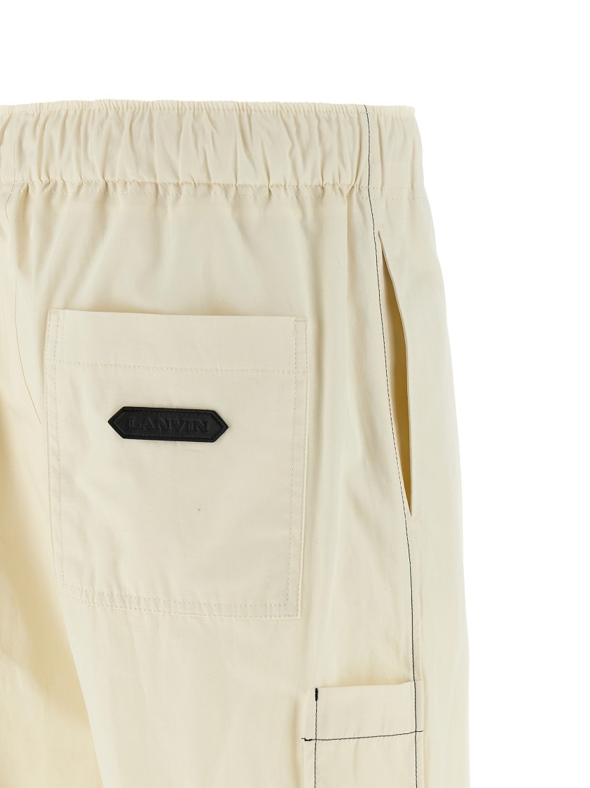 Lanvin Lightweight Cotton Trousers With Adjustable Drawstring In Neutral