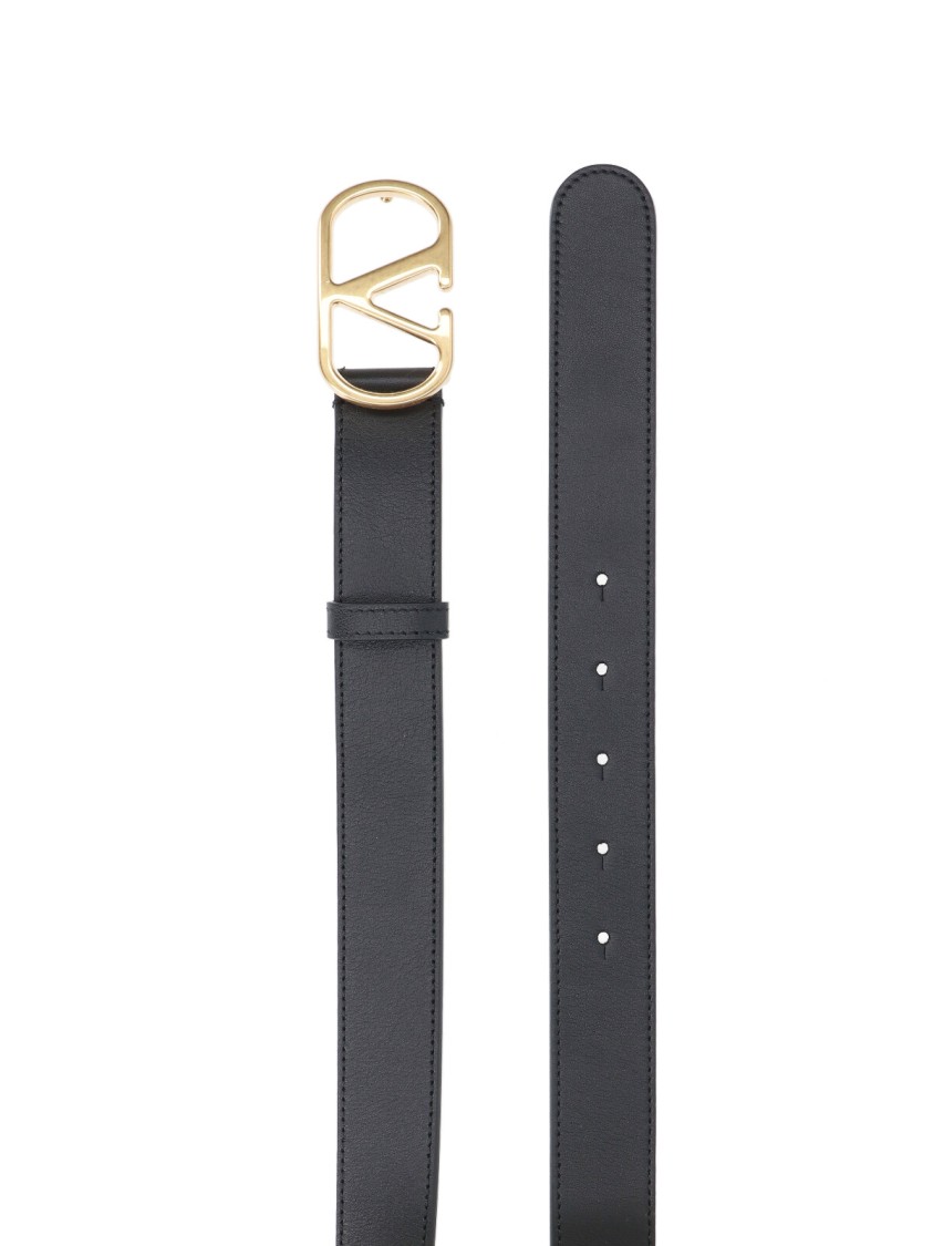 Valentino Adjustable Length Gold-tone Buckle Belts In Black