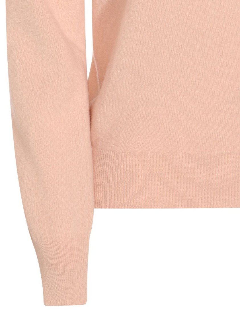Maison Margiela Light Pink Wool Polo Shirt With Open Collar And Ribbed Edges In Pink