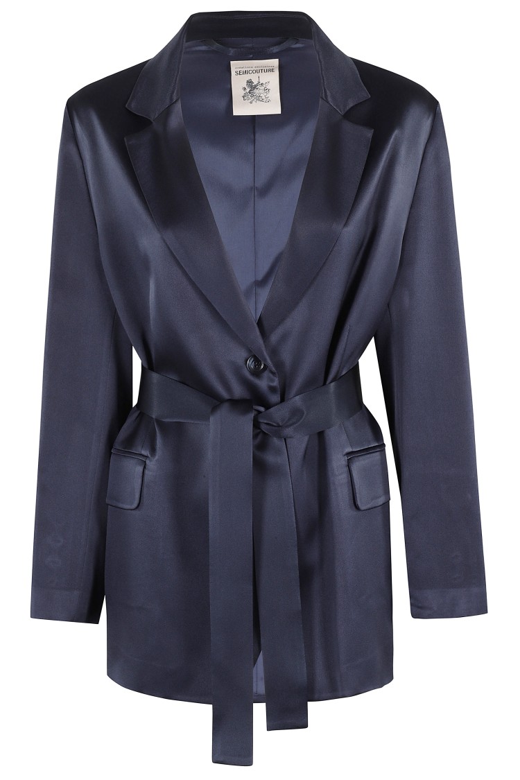 Shop Semicouture Semi Couture Christiana Satin-finish Blazer In Blue