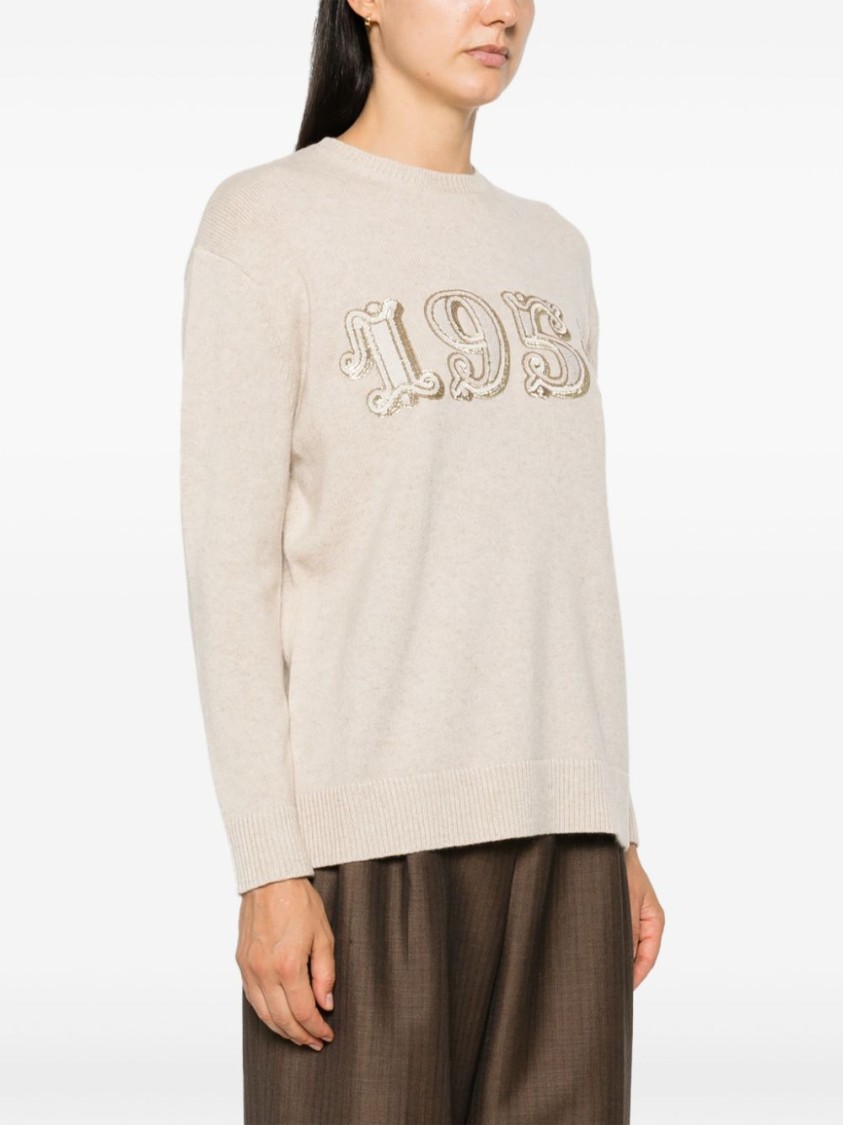 Max Mara Beige Sweatshirt With Decorative 1951 Motif In Neutral