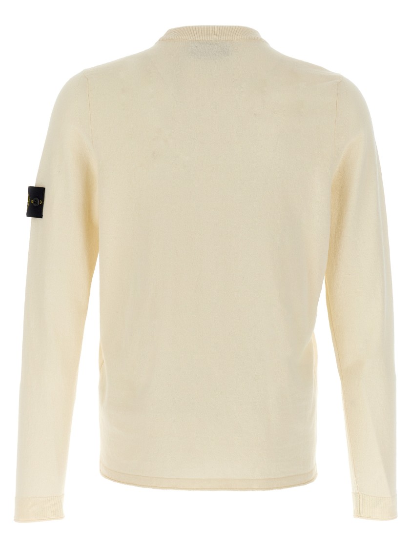 Stone Island High Neck White Sweater With Ribbed Texture And Unique Patch In Neutral