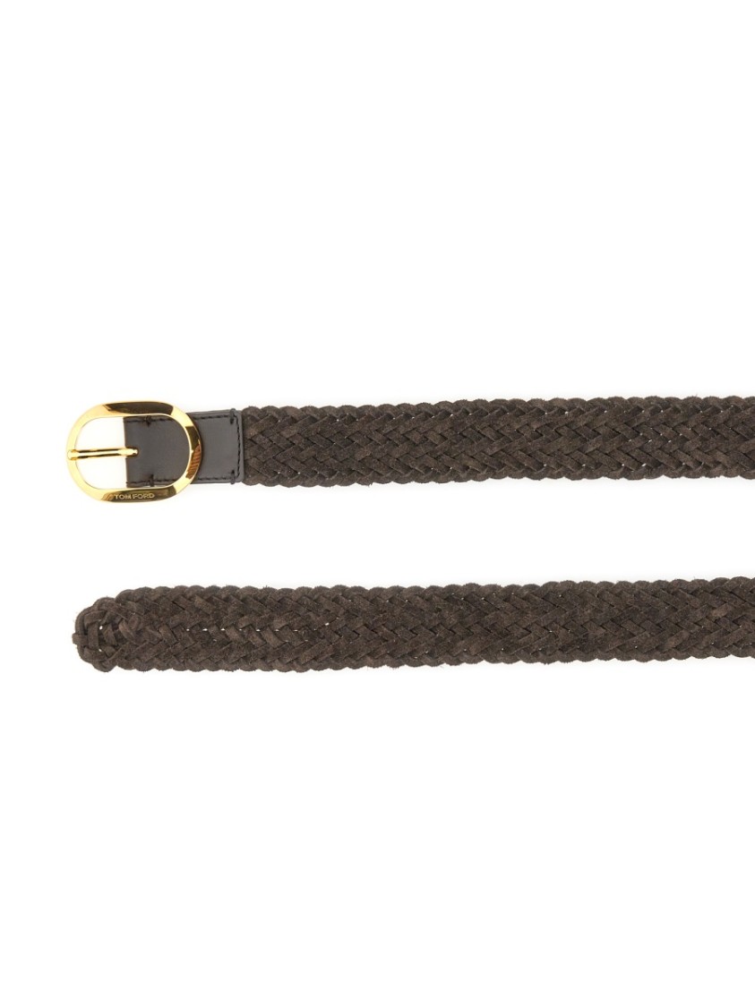 Tom Ford Woven Leather Belt For Men In Black