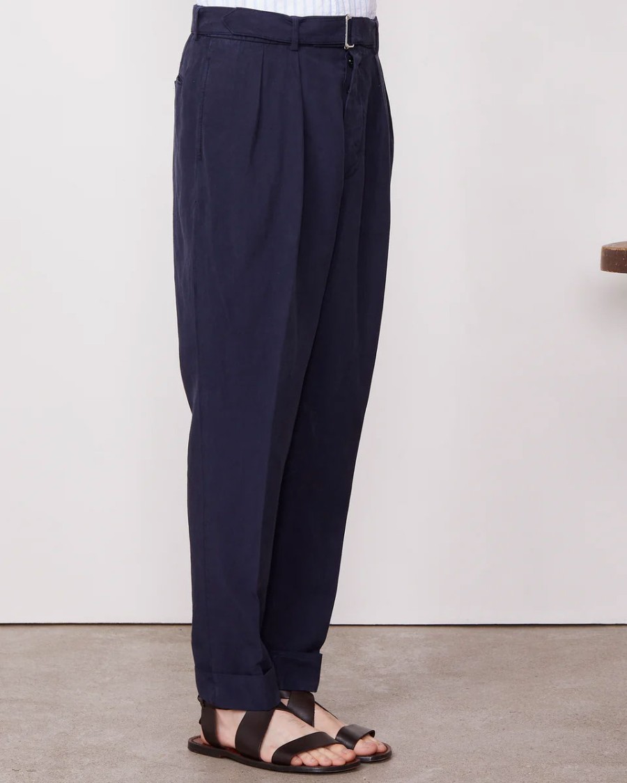 Officine Generale Tapered Blue Pants With Pleated Front In Blue
