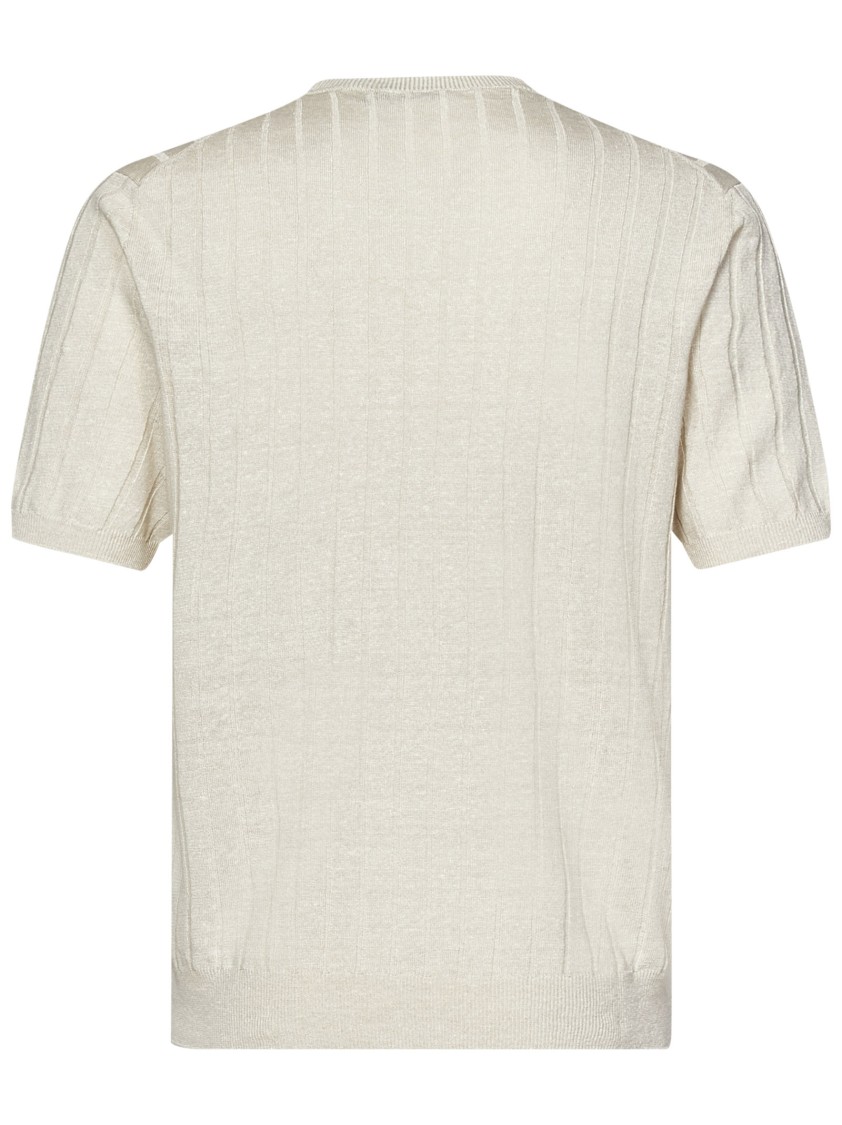 Boglioli Short-sleeved Linen-cotton Blend Sweater With Flat-ribbed Texture In White