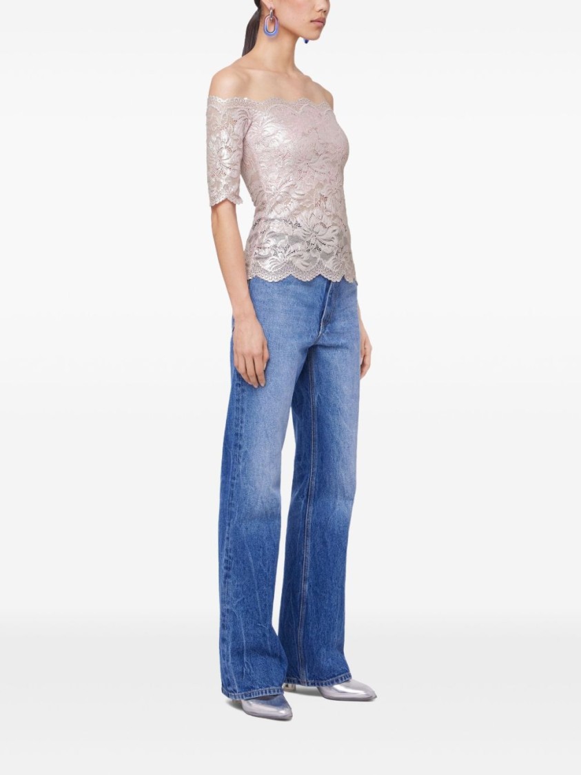 Rabanne Off-the-shoulder Lace Top With Floral Patterns