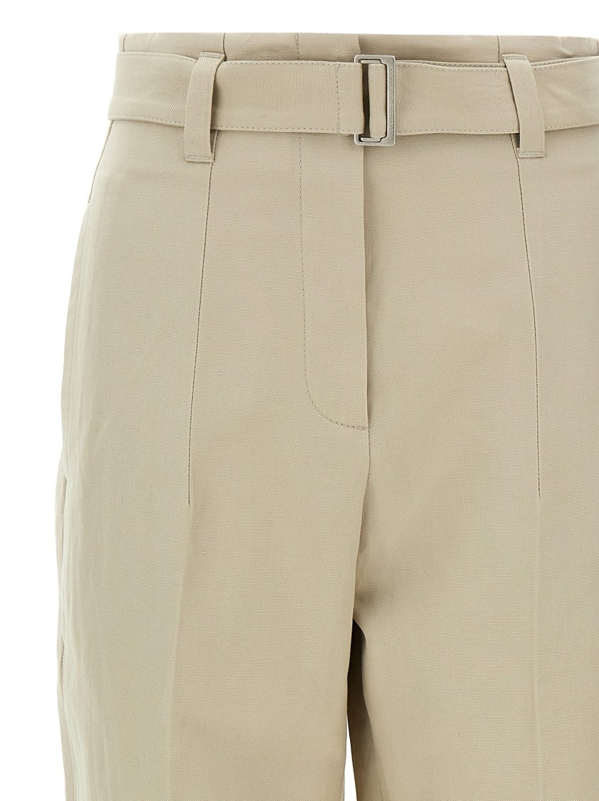 Brunello Cucinelli High-waisted Cotton-linen Trousers With Adjustable Belt In Neutral