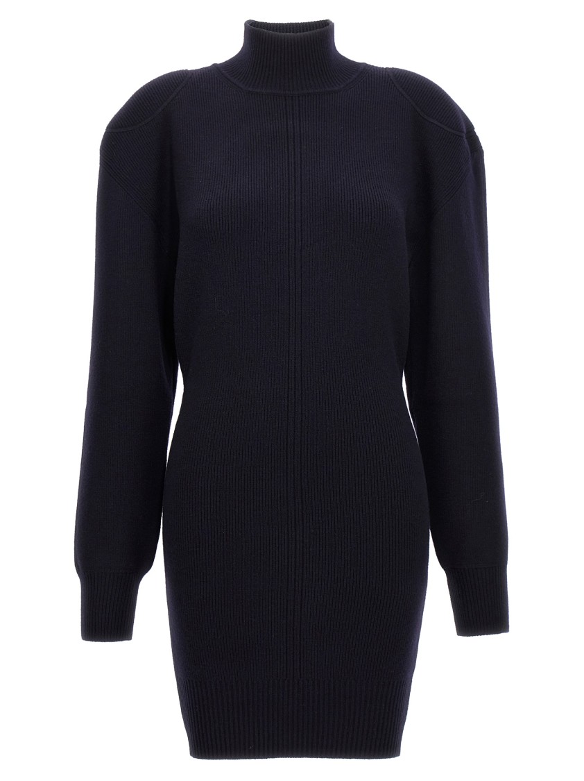 Stella Mccartney Ribbed Knit Mini Dress With High Neck In Black