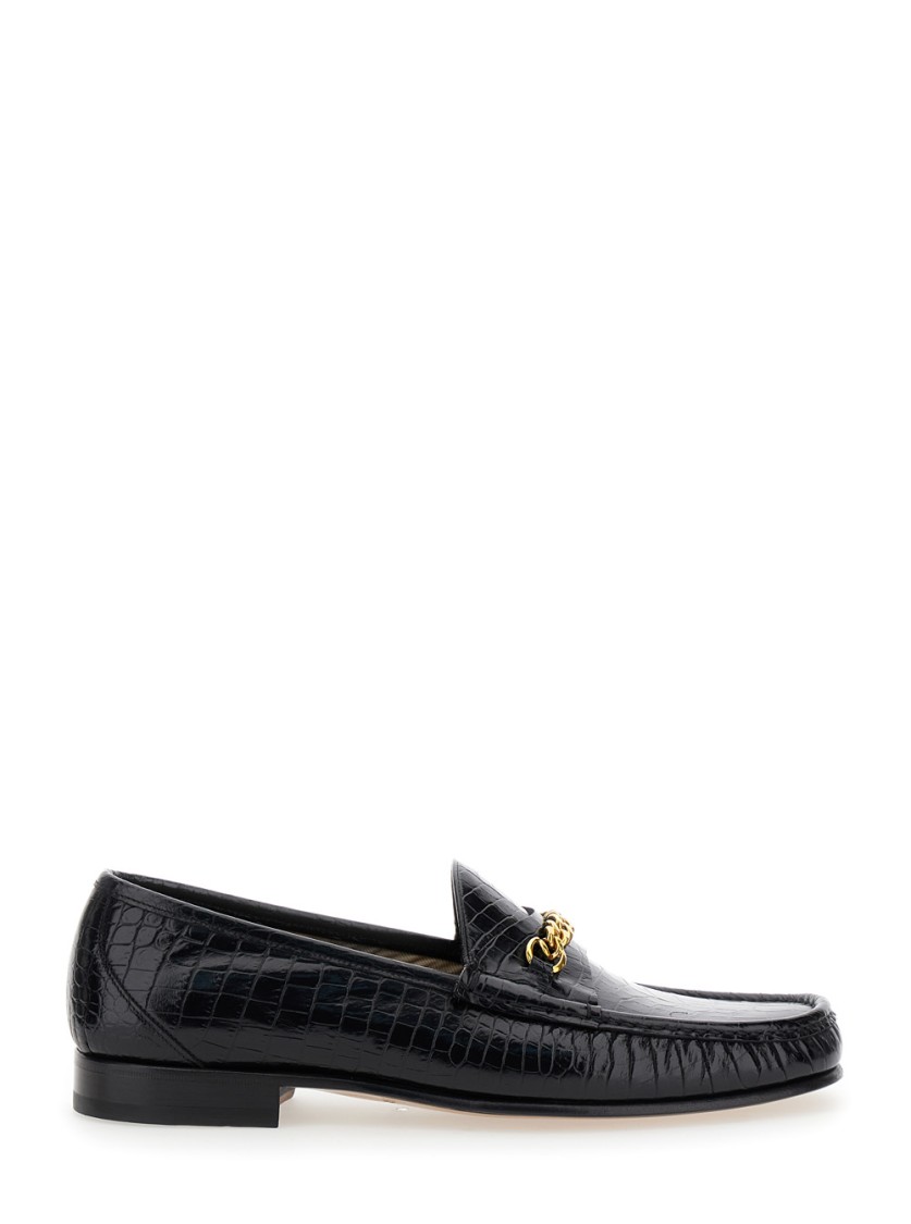 Tom Ford Slip-On Loafers With Chain Detail In Black Crocco