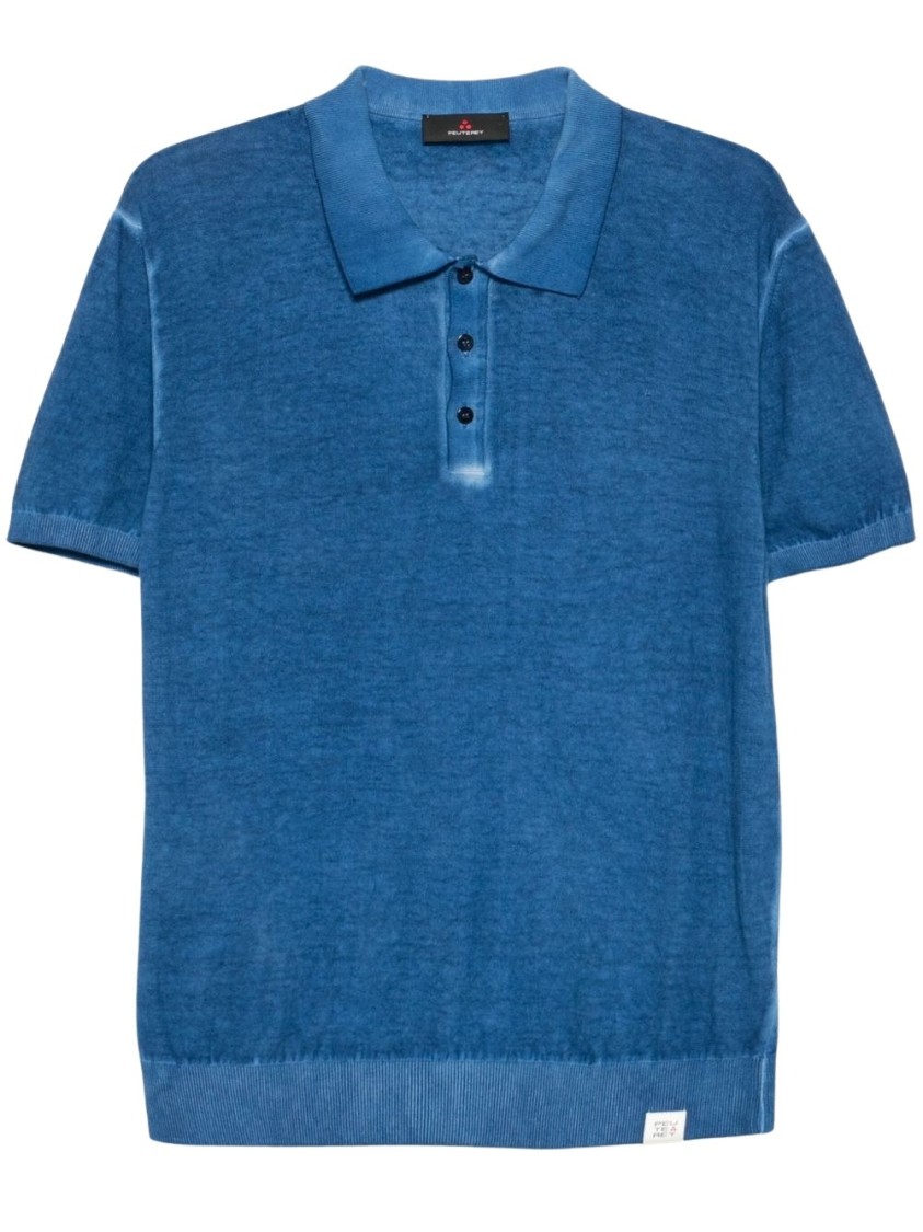 PEUTEREY PEUTEREY SKY BLUE COTTON POLO WITH BUTTON PLACKET