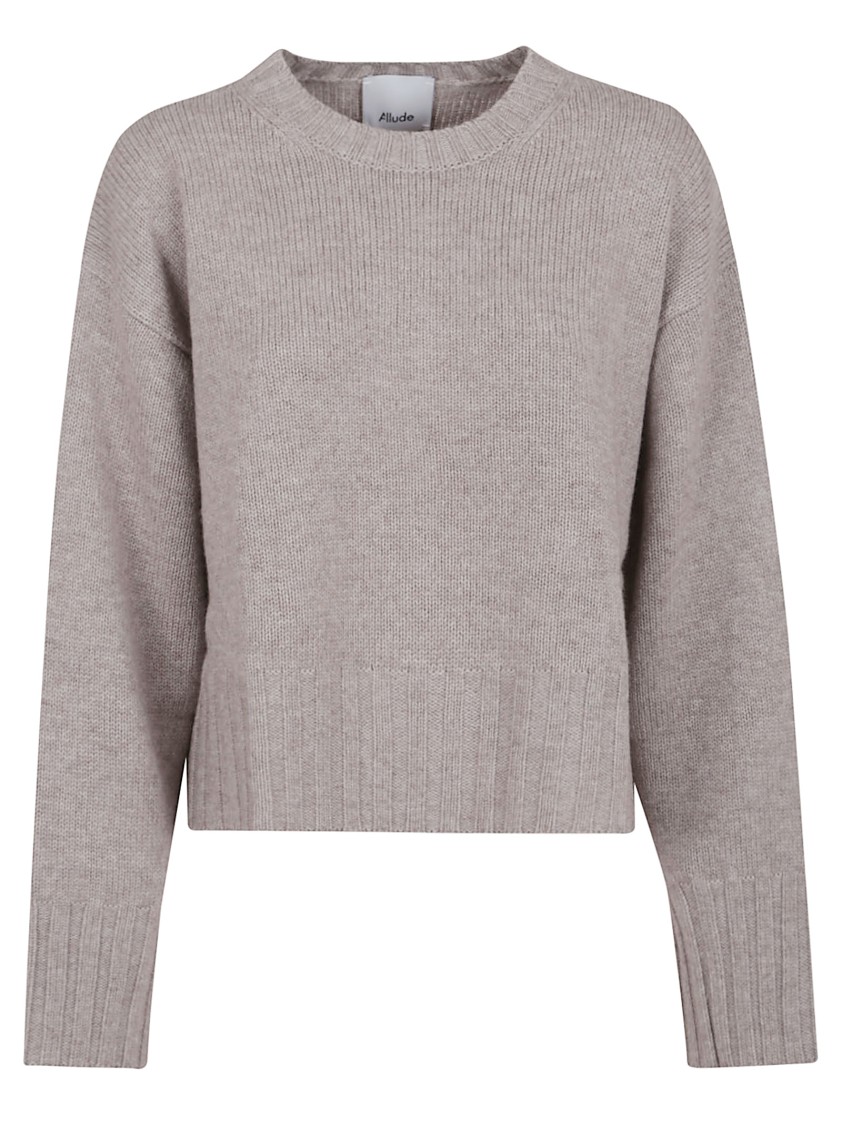 Allude Cropped Knit Sweater With Ribbed Detailing In Gray