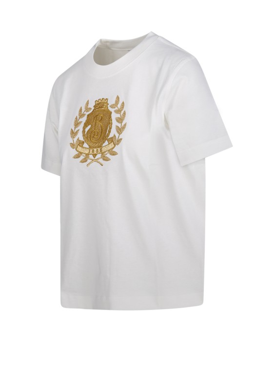 【送料&関税込】Burberry White T-shirt With Gold Embroidery Burberry White Cotton T-Shirt With Gold Emblem | THE LIST