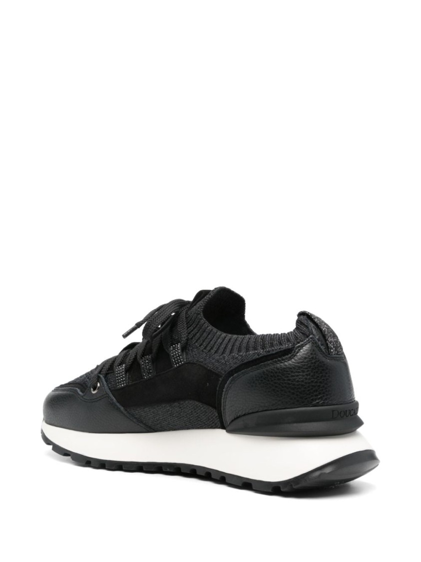 Doucal's Textured Black Trainers With Durable Rubber Sole In Black