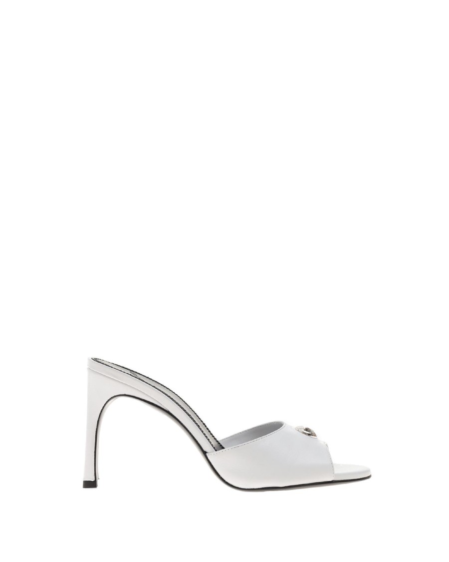 Coperni 95mm Open-toe Mules With Silver-tone Logo Plaque In White