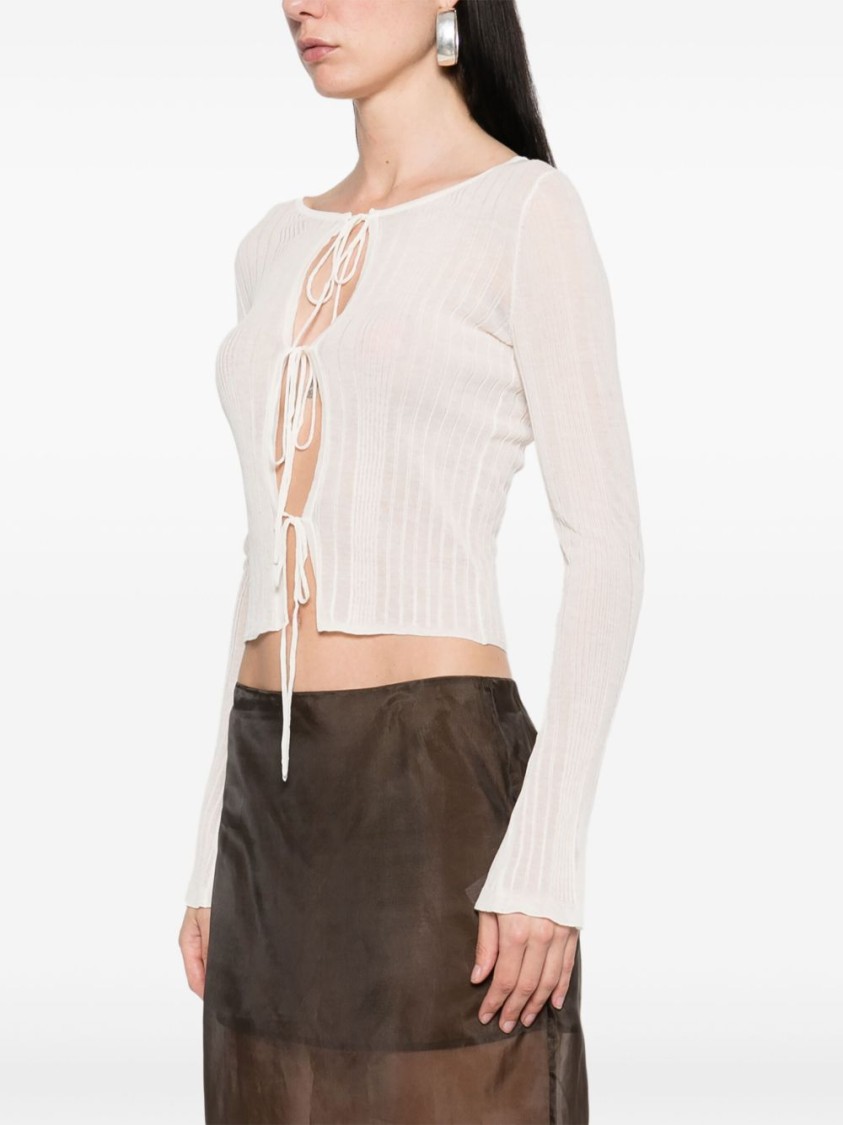 Shop Pinko Ribbed Cardigan In Semi-sheer Crepe Fabric