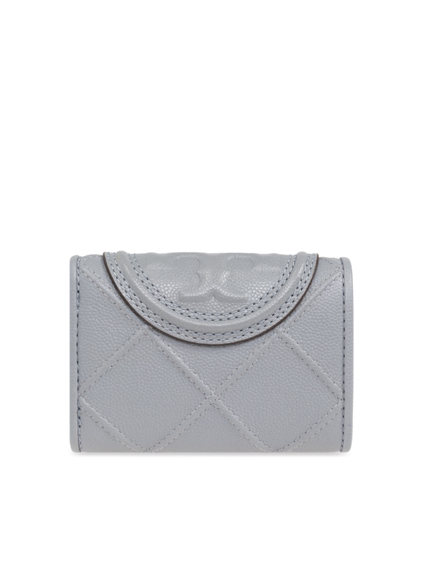 Tory Burch Fleming Soft Logo Wallet In Gray