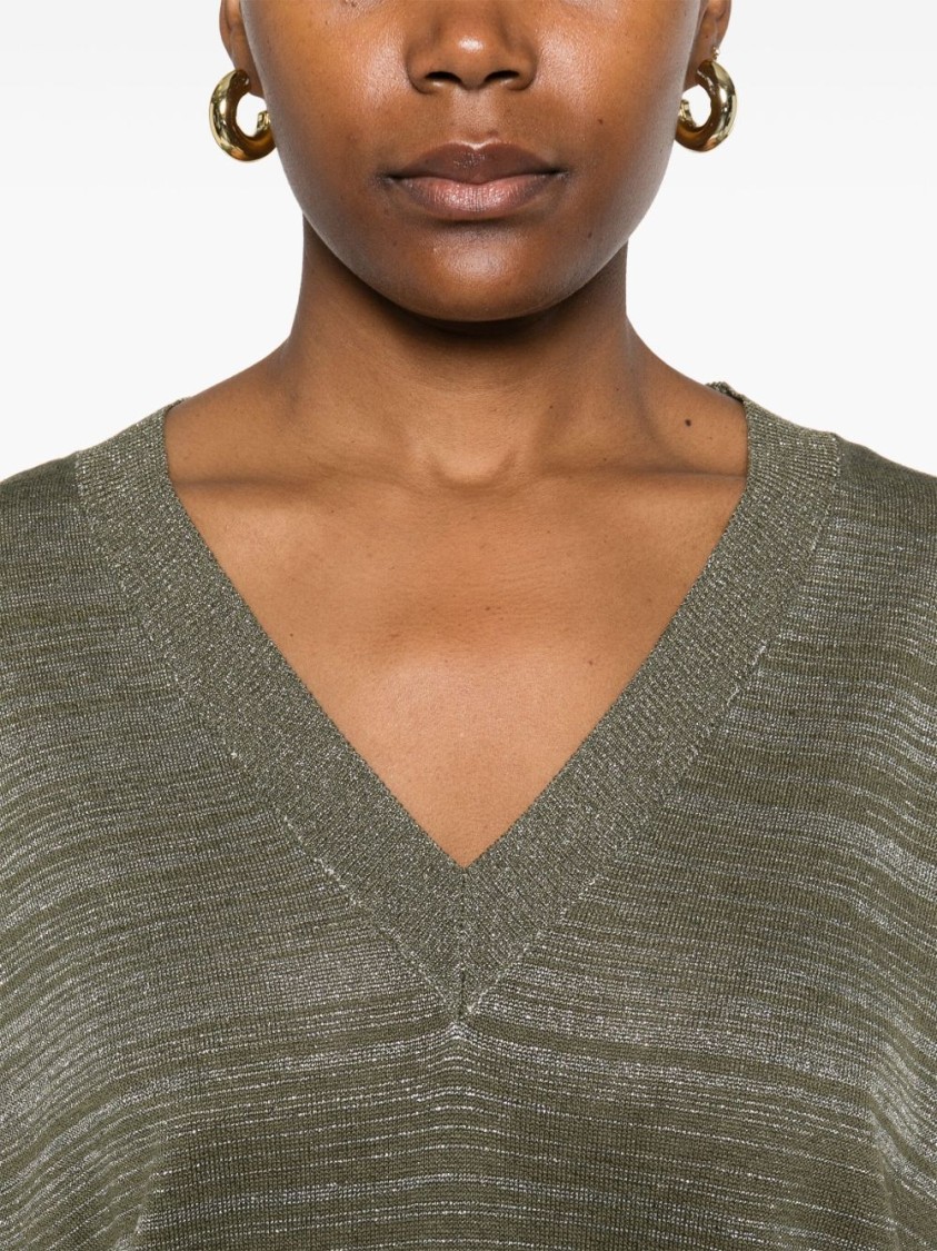 Fabiana Filippi Textured Green Sweater With Deep V-neckline In Green