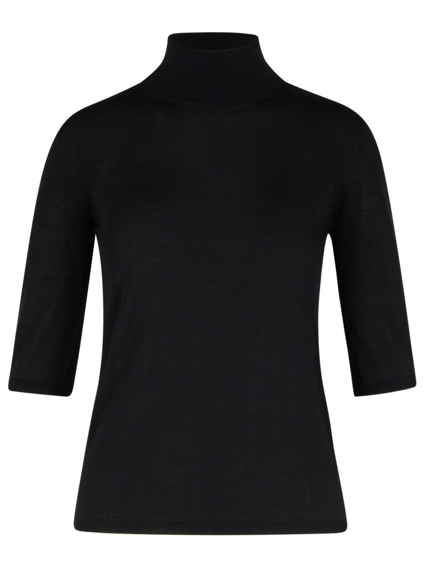 Shop Max Mara Cecina' Beige Virgin Wool Turtleneck Sweater In Black